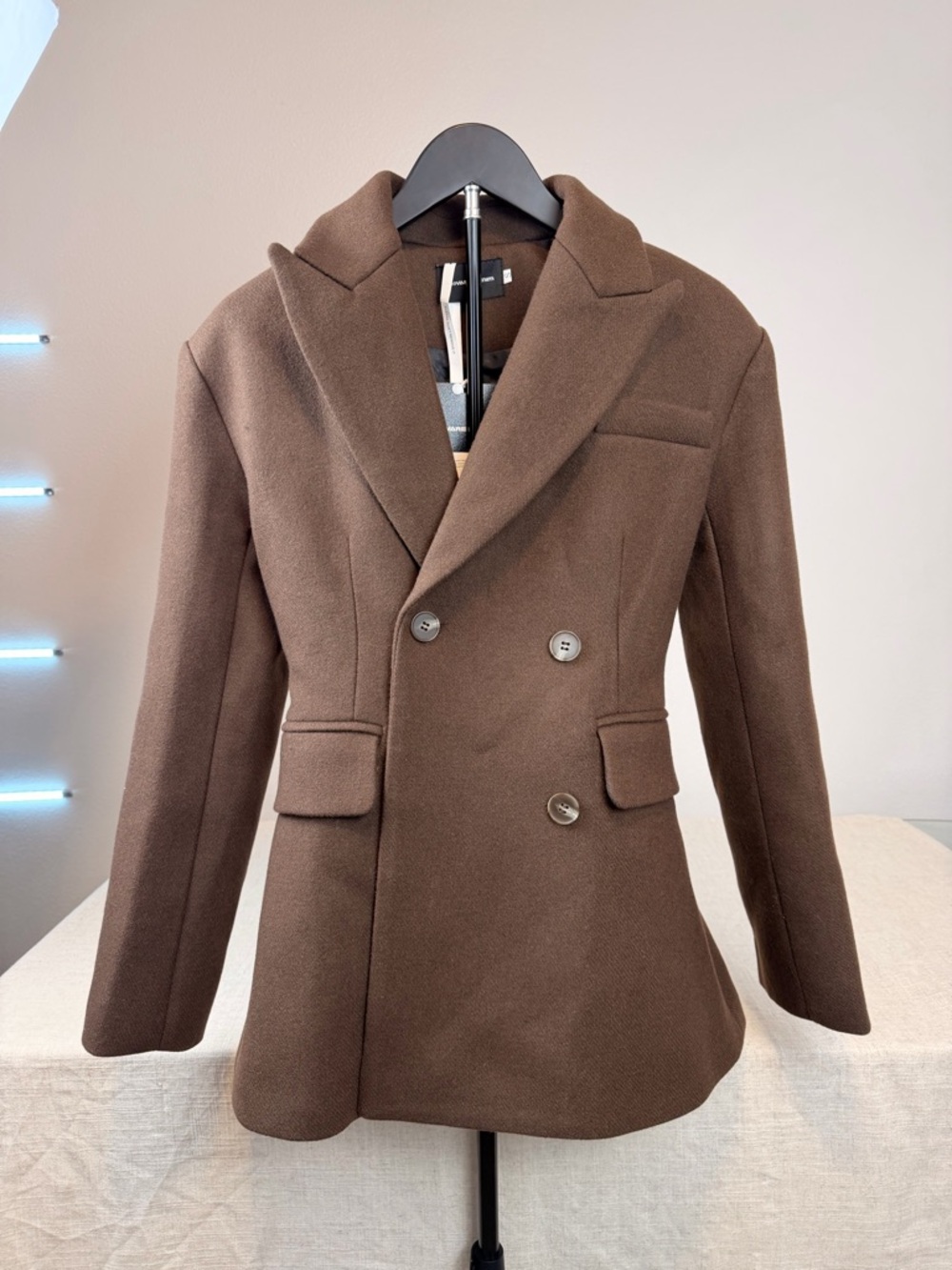 Women’s Double-Breasted Brown Wool-Blend Coat